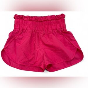 Zenana Outfitters Hot Pink Ruffle-Waist Athletic Shorts